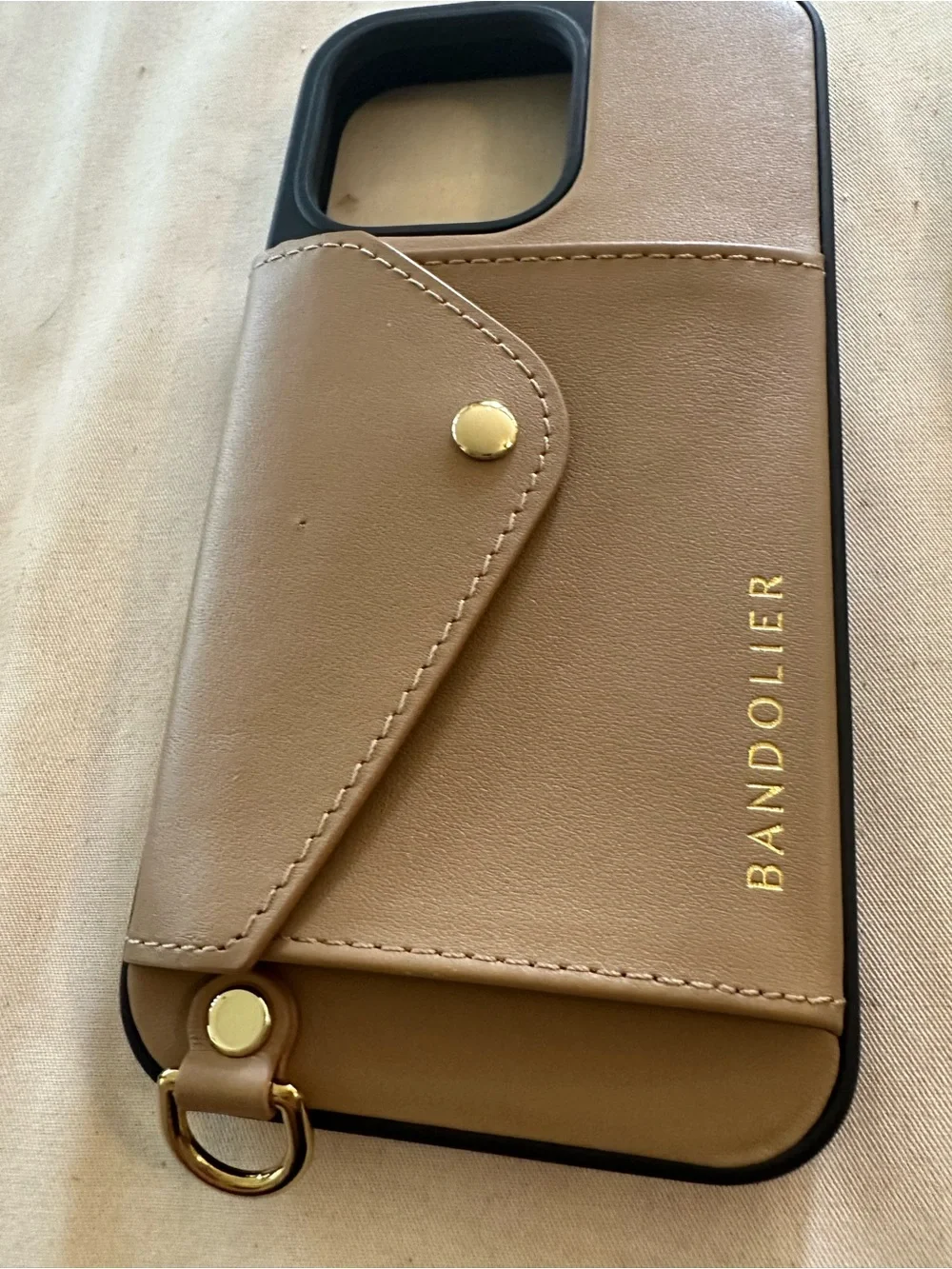 Bandolier Leather Card Case Phone Cover in Tan with Gold Hardware